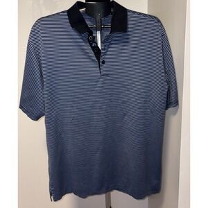Bugatchi Uomo Polo Men's XL Black/Blue Striped Cotton Blend